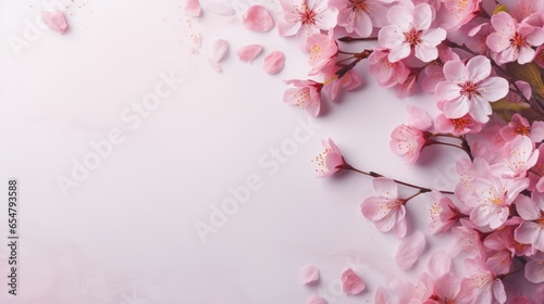 . Banner with frame made of rose flowers and green leaves on a pink background
