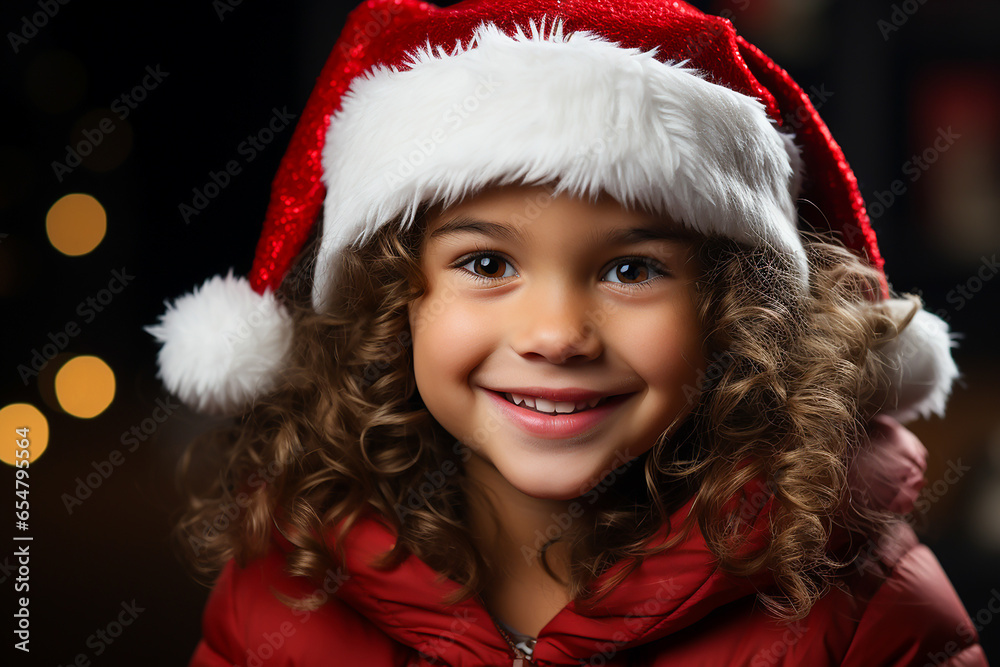 Portrait of a happy child with christmas hat isolated on background Portrait of a happy child with christmas hat isolated on background