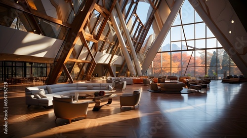 Interior view of geometric modern architecture