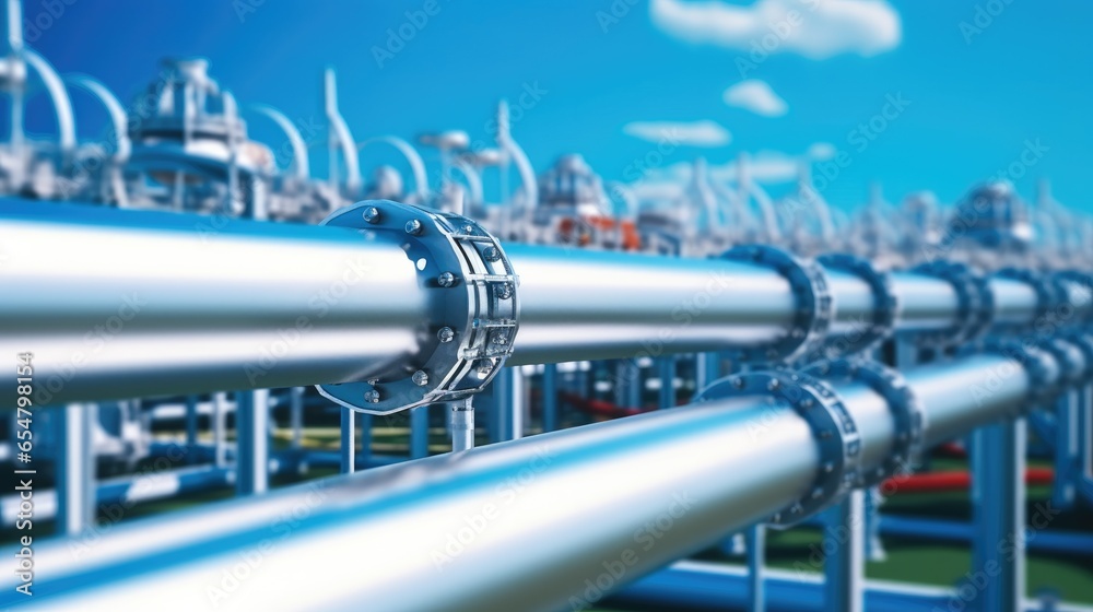Steel pipes in crude oil factory or Petrochemical oil refinery in industry zone. Steel pipes in crude oil factory or Petrochemical oil refinery in industry zone.