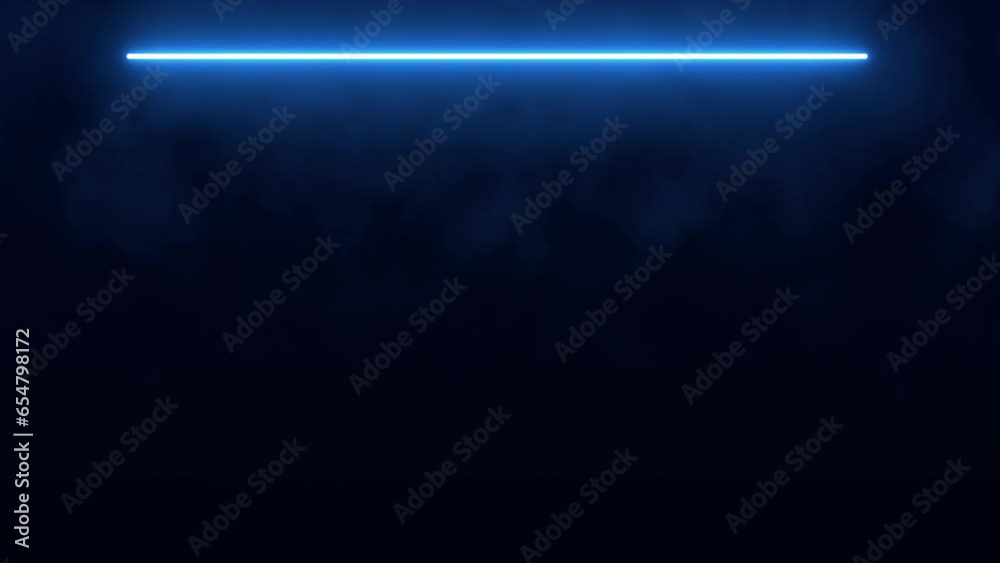 Animation of blue neon led lamp frame, empty space, ultraviolet light, 80's retro style, fashion show stage, abstract background, illuminate frame design. Abstract cosmic vibrant backlight with smoke