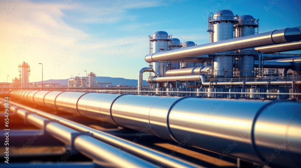 Steel pipes in crude oil factory or Petrochemical oil refinery in industry zone. Steel pipes in crude oil factory or Petrochemical oil refinery in industry zone.
