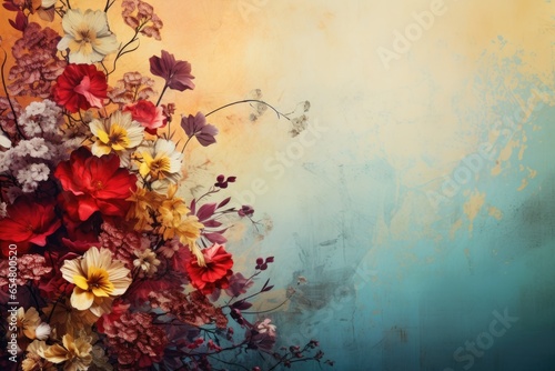 Grunge colorful background with flowers