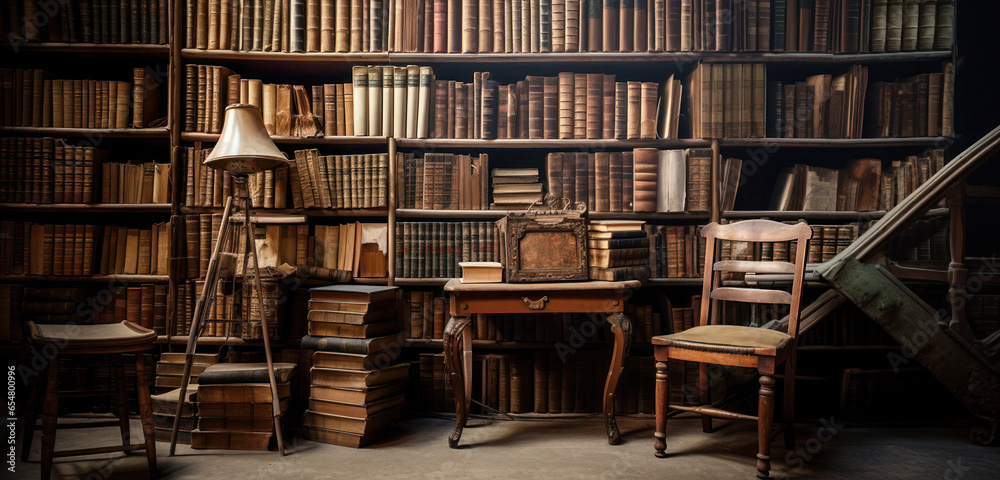 A library room full of ancient and old books and manuscripts. Victorian library A library room full of ancient and old books and manuscripts. Victorian library