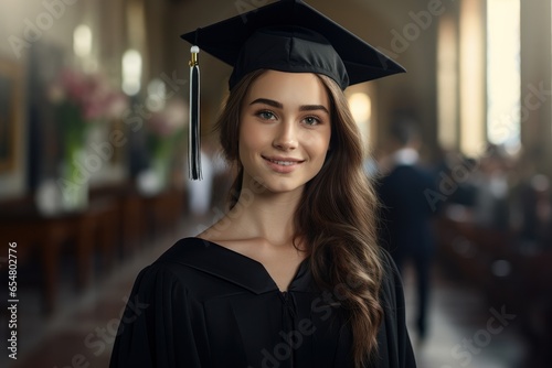 Joyful young woman at graduation, donning her cap, captures the excitement of early achievements. This image reflects the pride of reaching educational milestones and the promise of a bright future.