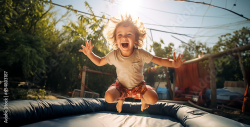 child jumping, a child on the trampoline jumping happily hd wallpaper