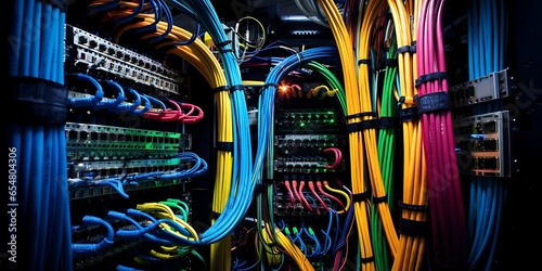 Fiber optic with servers in a technology data center photo