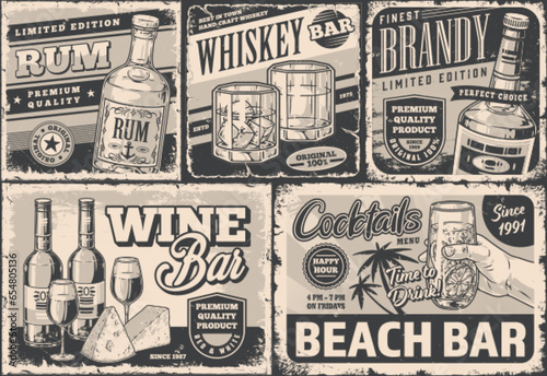 Alcohol bar monochrome set flyers