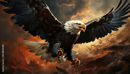 an eagle symbolizing freedom. nice eagle flying over eet landscape. one associates the eagle created by ai photo