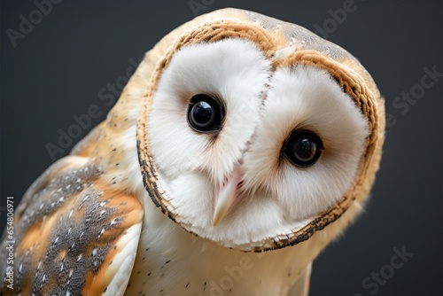 A transformed common barn owl in a mesmerizing close up view