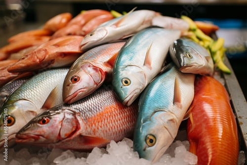 An assortment of fresh fish on display in the bustling market