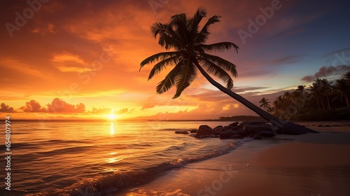 Silhouette of a palm tree against a dramatic sunset © Nicolas Swimmer