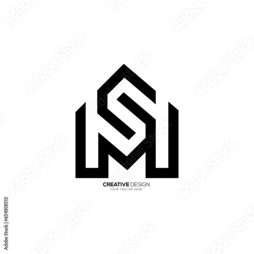Line art creative letter s m w unique shape elegant typography alphabet monogram logo