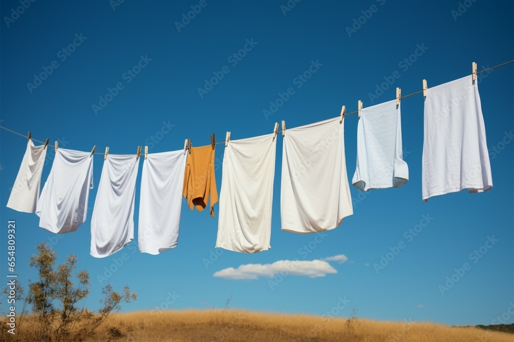 Clothes on a line dance in the wind, drying naturally Clothes on a line dance in the wind, drying naturally