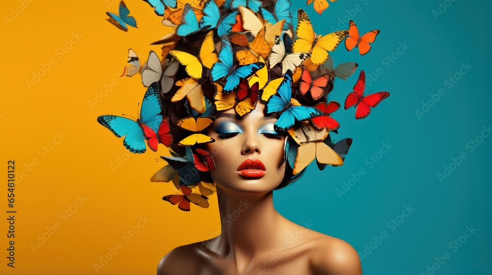 custom made wallpaper toronto digitalportrait of a woman with a hairstyle and butterfly