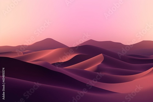 A landscape featuring sand dunes against a sky with gradient shades of lilac. Generative AI