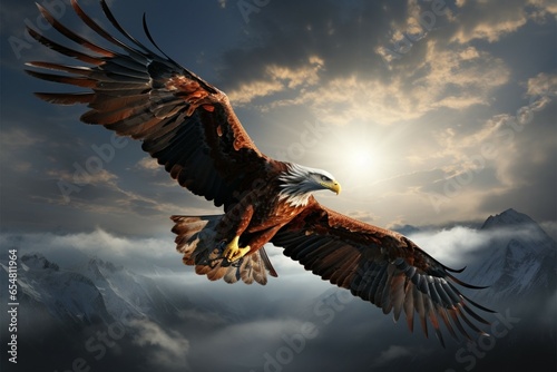 Transcendent flight eagle above clouds, a sublime transformation unfolds