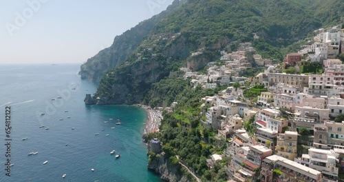 Aerial view of Positano with Fornillo Beach, Amalfi Coast, Italy photo