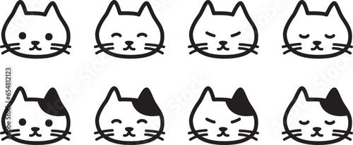 モノクロのネコ顔のベクターイラストセット