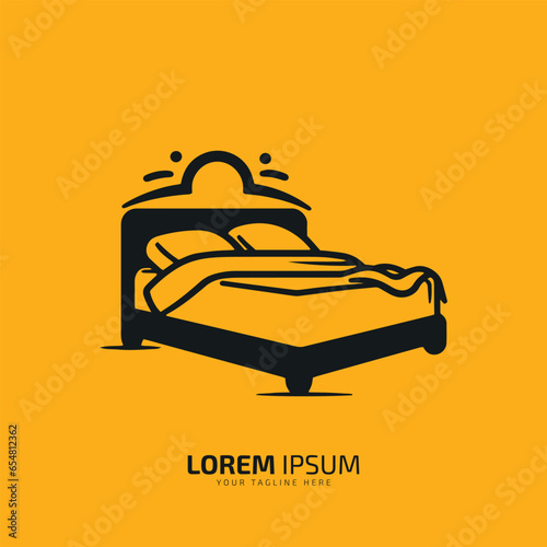 A logo of bed, bed icon, bed vector silhouette isolated on yellow background