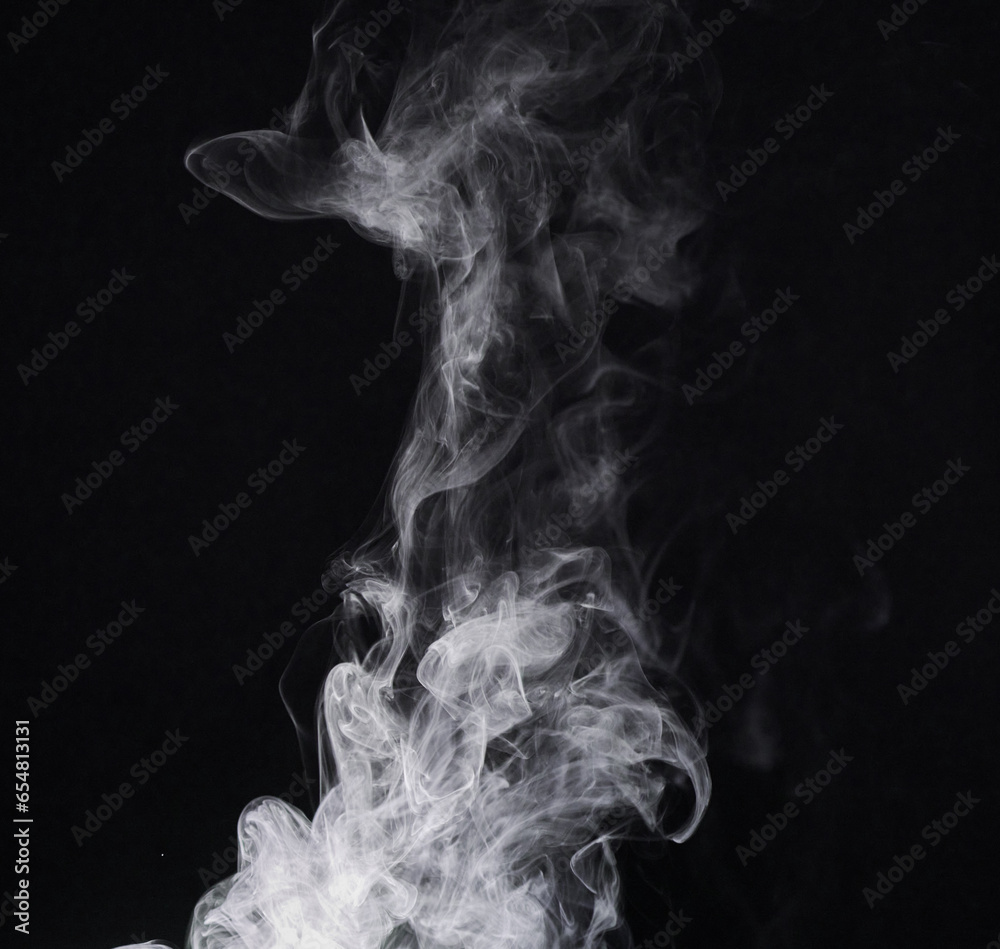 Abstract smoke, black background and mockup space with gloomy fog, creative art and magic effect. Vapor, dry ice or mystical swirl with special effects in studio, gas or smog with white puff by steam - obrazy, fototapety, plakaty 