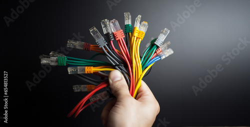 a hand grabbing different coloured network cables hd wallpaper