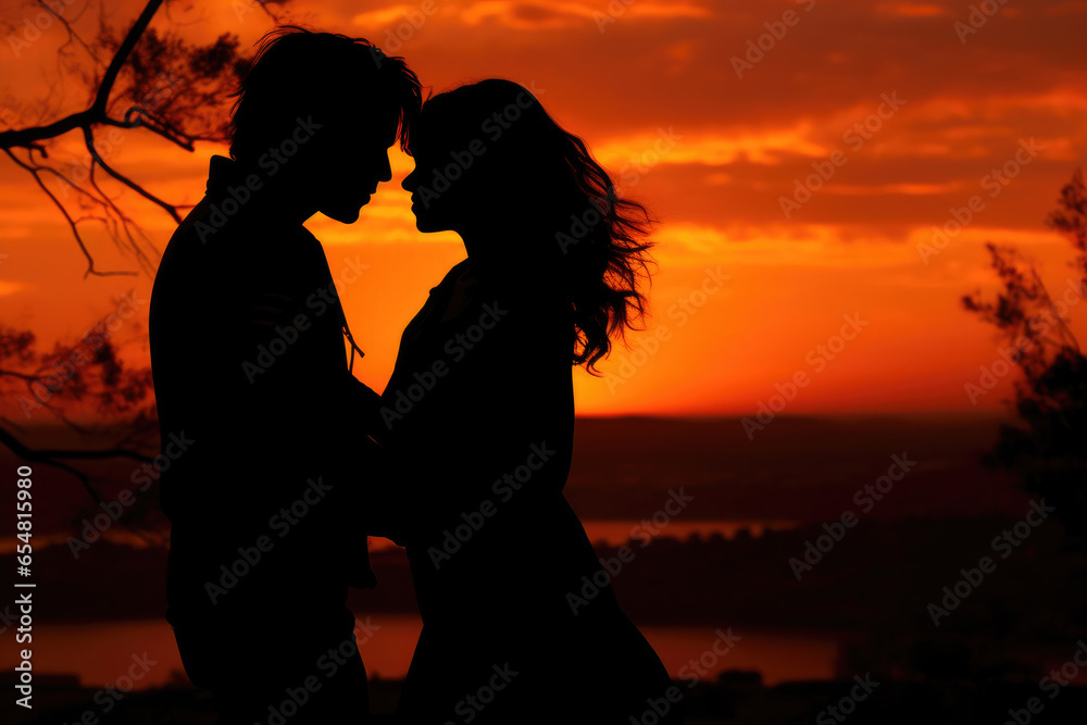 Romantic Evening: Silhouetted Love Amidst Sunset