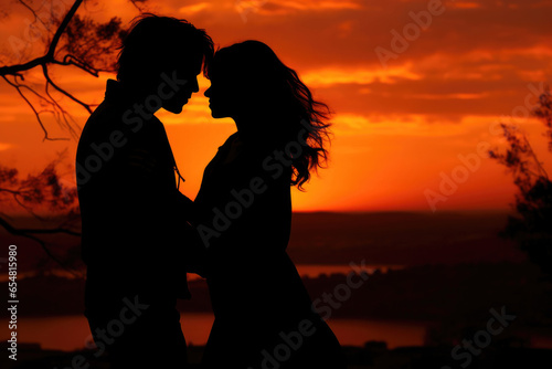 Romantic Evening: Silhouetted Love Amidst Sunset