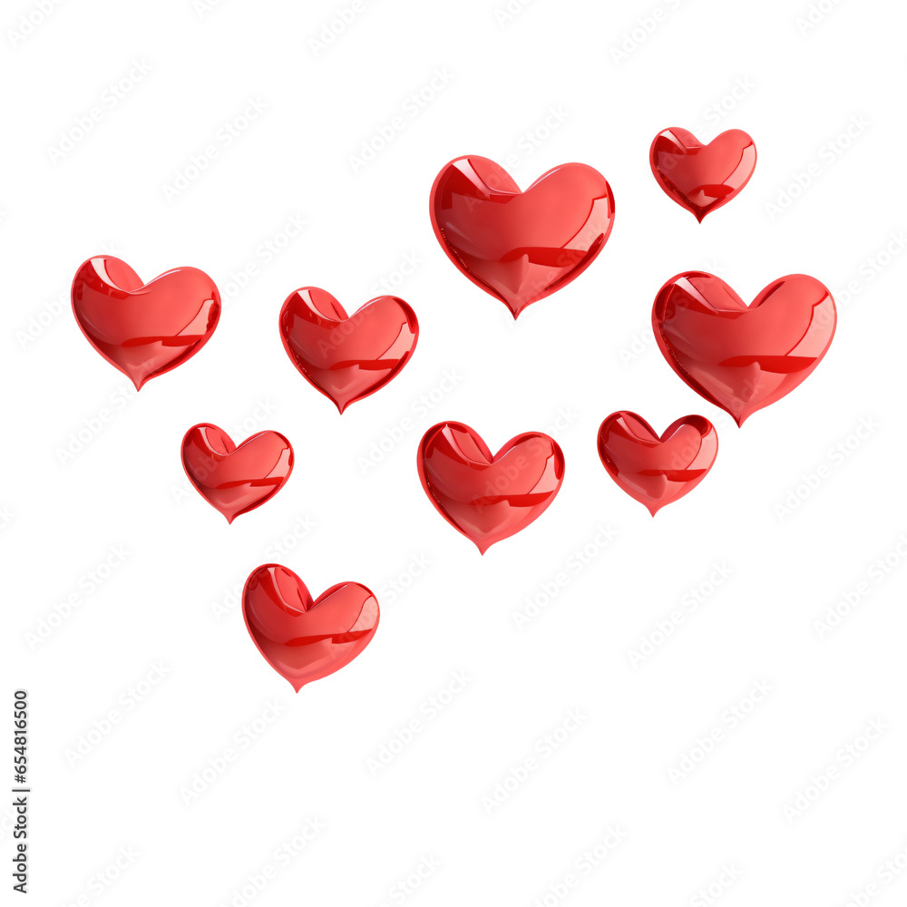 Valentine concept 3D red hearts , float in the air , isolated on transparent and white background Valentine concept 3D red hearts , float in the air , isolated on transparent and white background