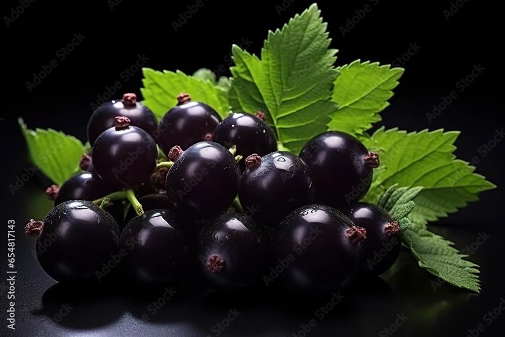Fototapeta premium black currant with leaf isolated on a white background. With copy space for your text. Flat lay