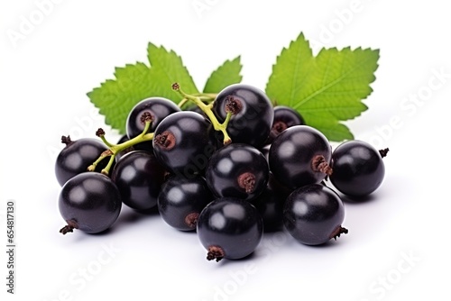 black currant with leaf isolated on a white background. With copy space for your text. Flat lay