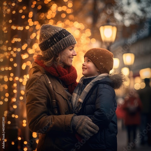 Family Christmas walk through the streets