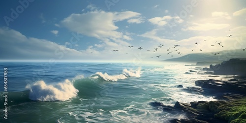 Beautiful Ocean Waves View with Blue Sky