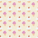 Seamless  pattern with colorful ice cream and cupcake. For cards, invitations, wedding or baby shower albums, backgrounds, arts and scrapbooks.