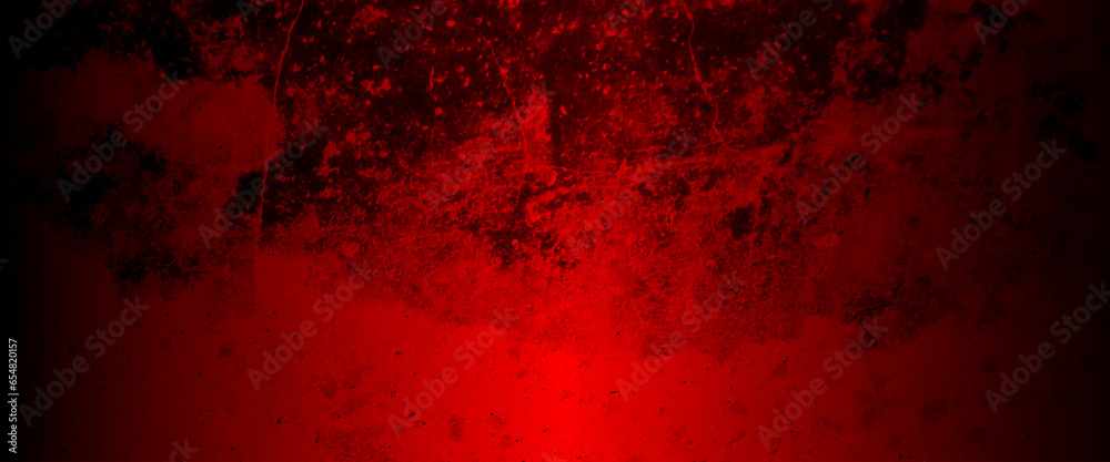 Scary red wall for background, Dark grunge textured red concrete wall background, red horror wall background, dark slate background toned classic red color, Dark cracked cement and smoked poster. - obrazy, fototapety, plakaty 