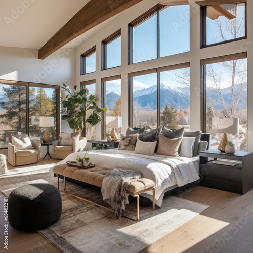 master bedroom of a colorado mountain luxury home photo