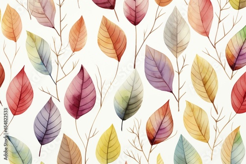 A repeating design of watercolor leaves on a seamless background. Generative AI