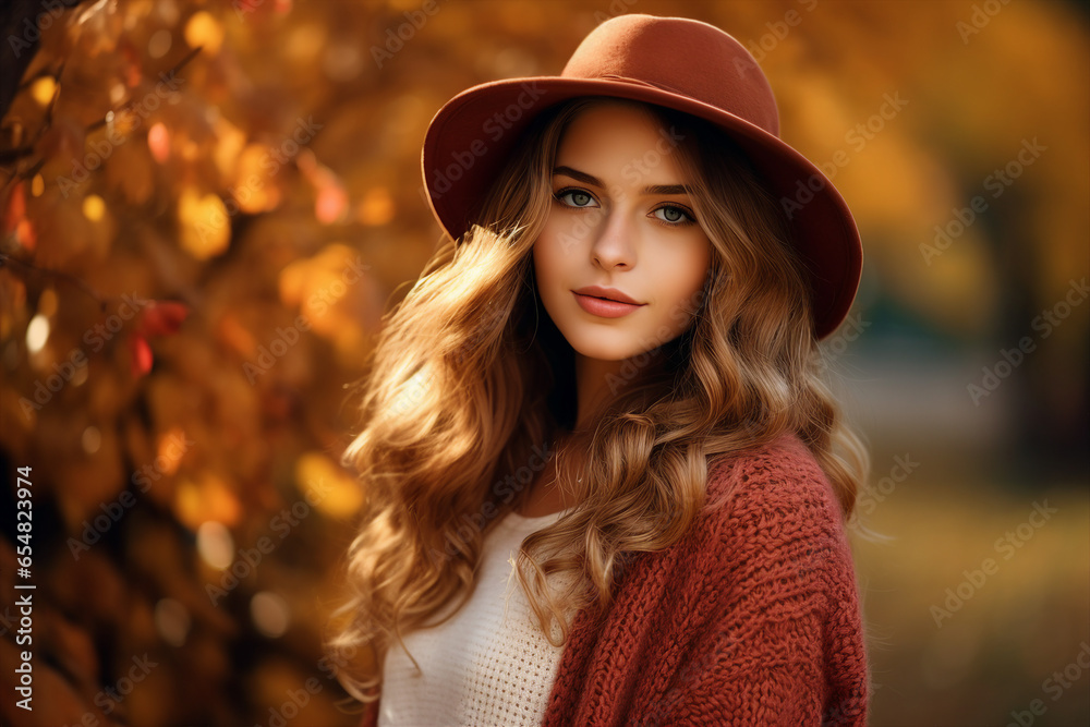 Generative Ai illustration of stunning woman surrounded by dry foliage autumn decorations background Generative Ai illustration of stunning woman surrounded by dry foliage autumn decorations background