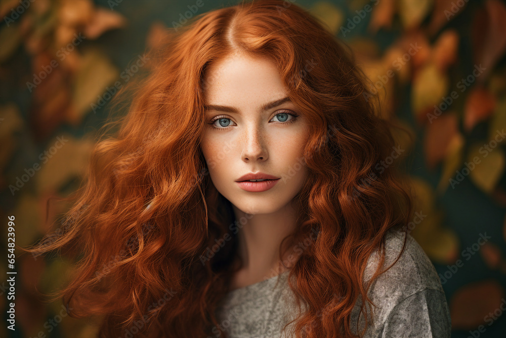 Generative Ai illustration of stunning woman surrounded by dry foliage autumn decorations background Generative Ai illustration of stunning woman surrounded by dry foliage autumn decorations background