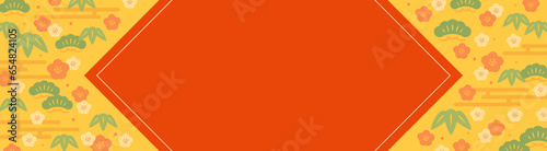 和風背景素材　松竹梅模様　お正月・成人式（横長バナー）