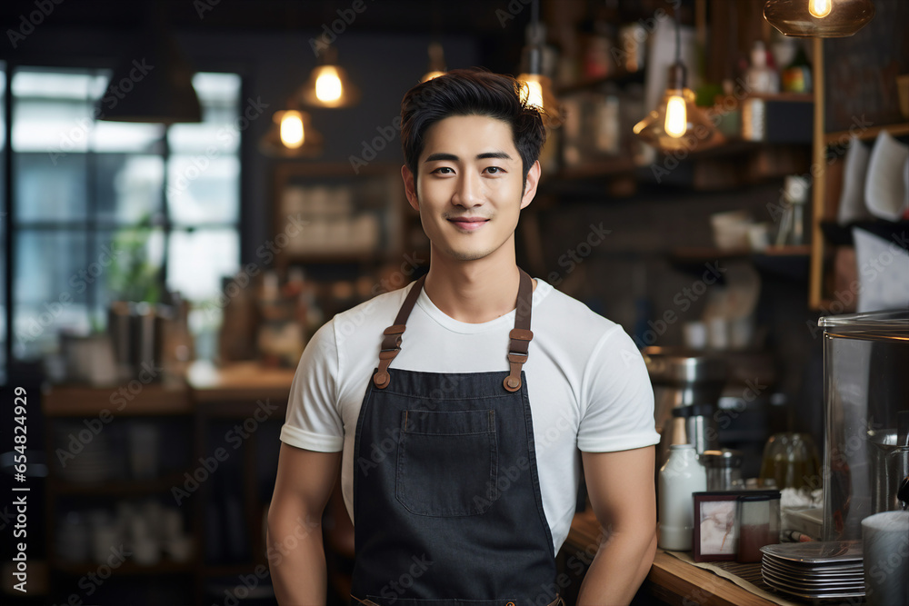 Fototapeta premium Successful business owner standing in his trendy cafe Generative AI technology