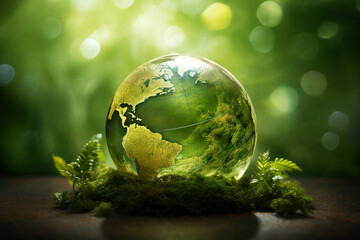 Picture of a green planet earth day nature environment climate change awareness generative AI