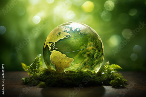 Picture of a green planet earth day nature environment climate change awareness generative AI photo