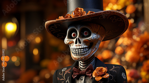 mexican skull with sombrero HD 8K wallpaper Stock Photographic Image
