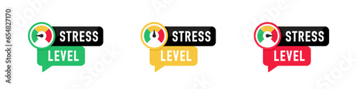 Stress level meter icon set. Emotion overload, burnout and fatigue from work. Stress regulation, safe health. Vector illustration