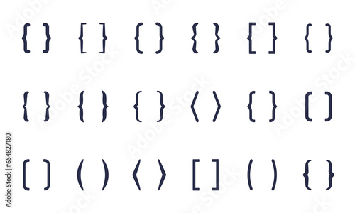 Set of text brackets. Quote box frame. Vintage typography symbol. Text brackets collection for messages, quotas. Quote. Brackets curly simple different shapes. Line frame for text. Vector illustration