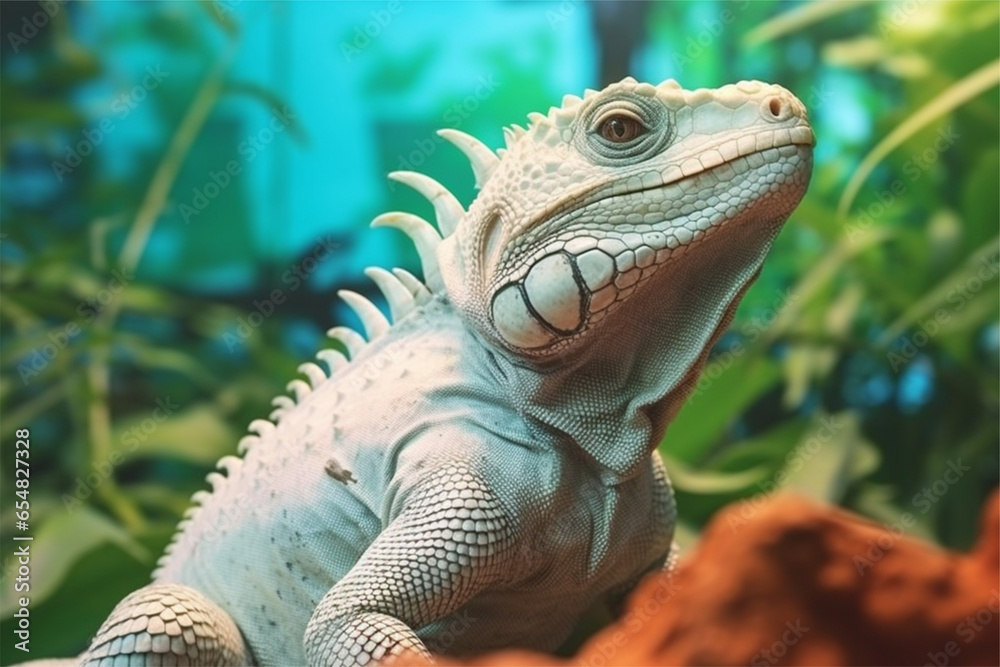 Obraz premium Realistic white iguana with nature background