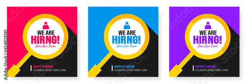 We are hiring job vacancy social media post banner design template set. business concept of search and recruitment. join our team announcement lettering in speech. Vector Illustration.