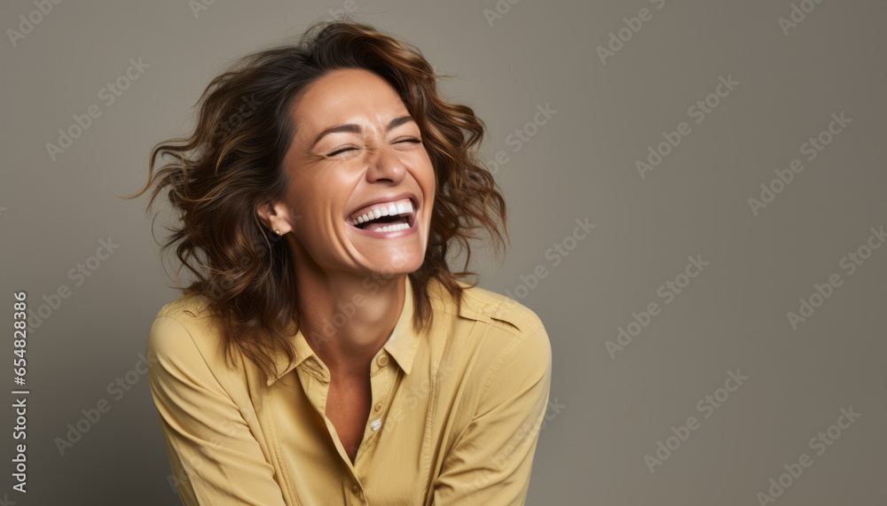 Studio portrait of a young caucasian woman on grey backdrop Studio portrait of a young caucasian woman on grey backdrop