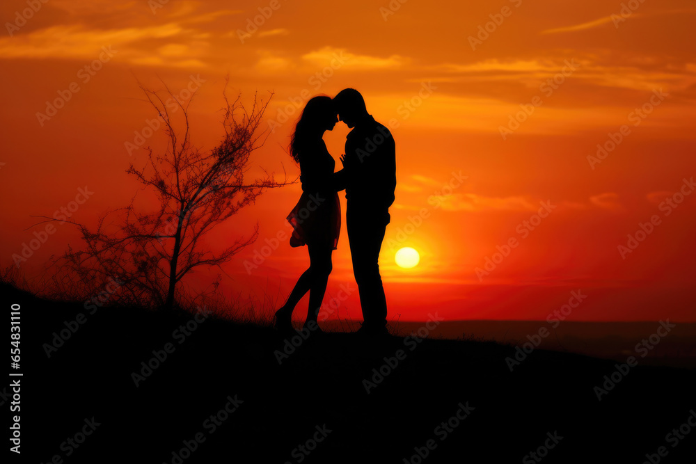 Romantic Embrace Under Golden Skies
